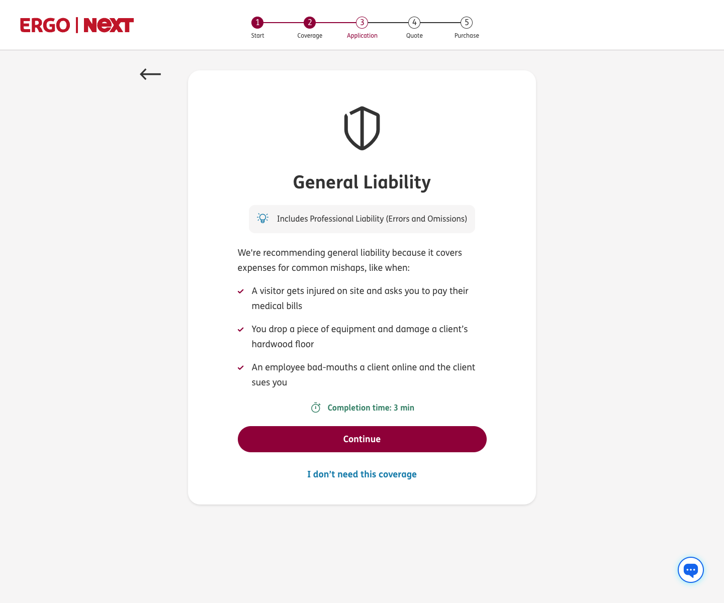 Construction general liability recommendation