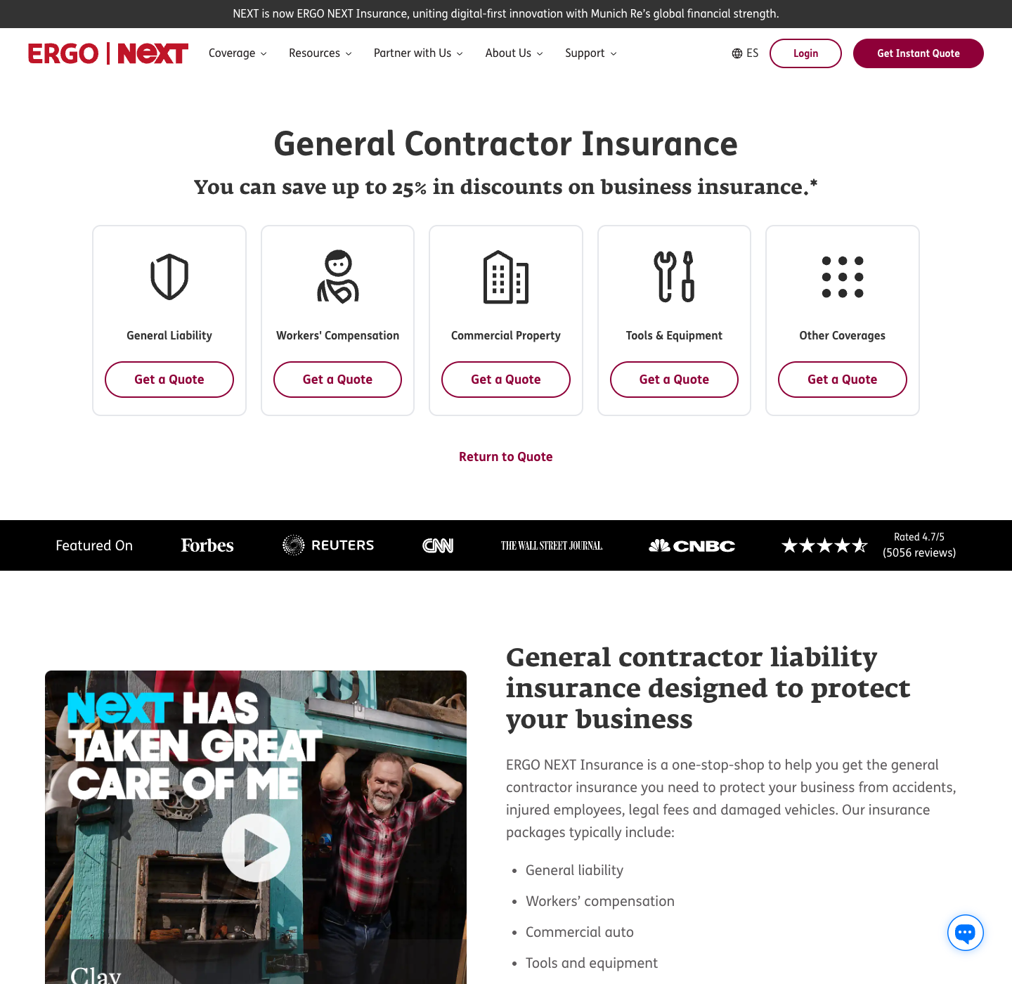 General contractor package table