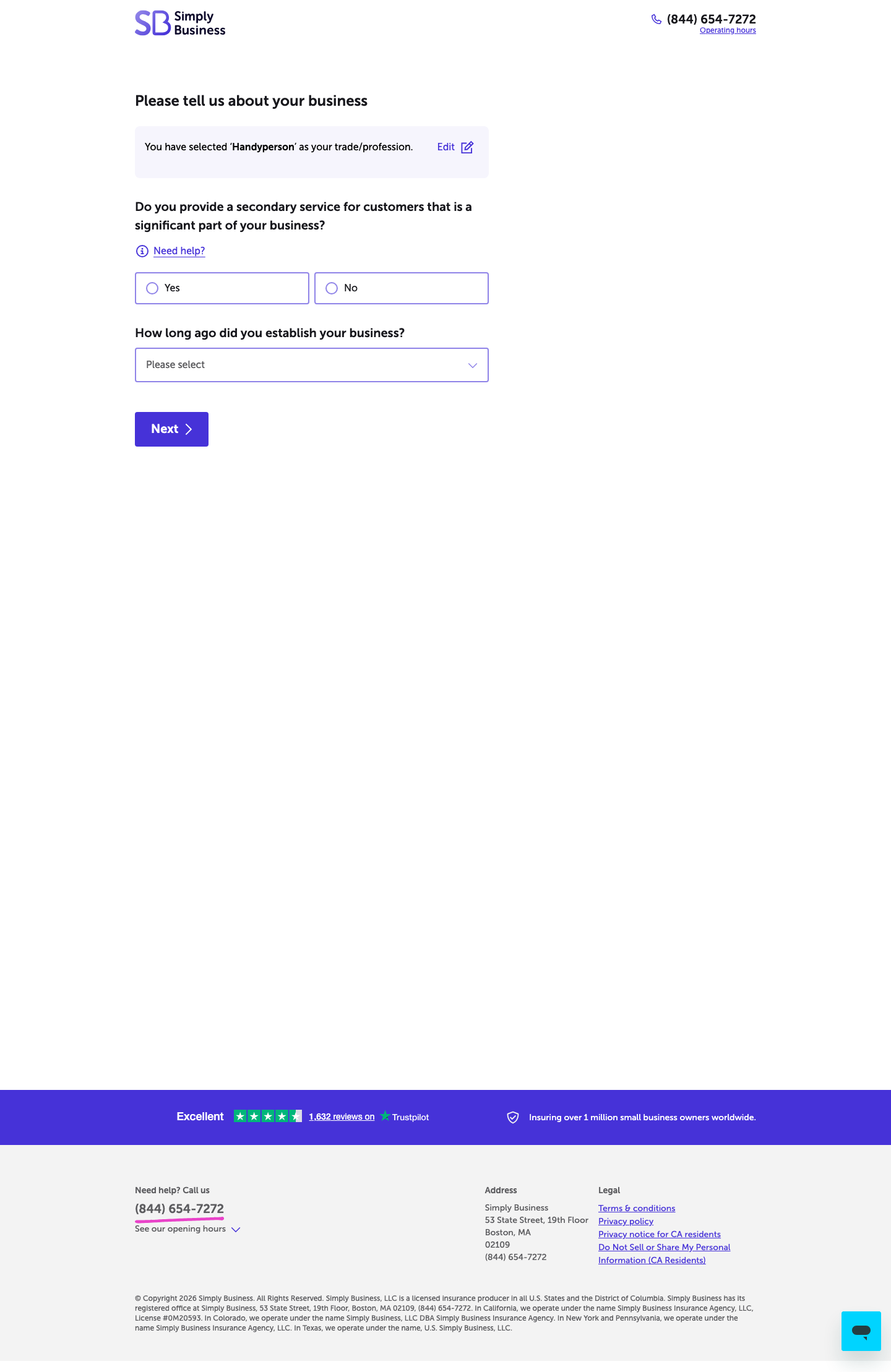Handyperson quick to quote screen