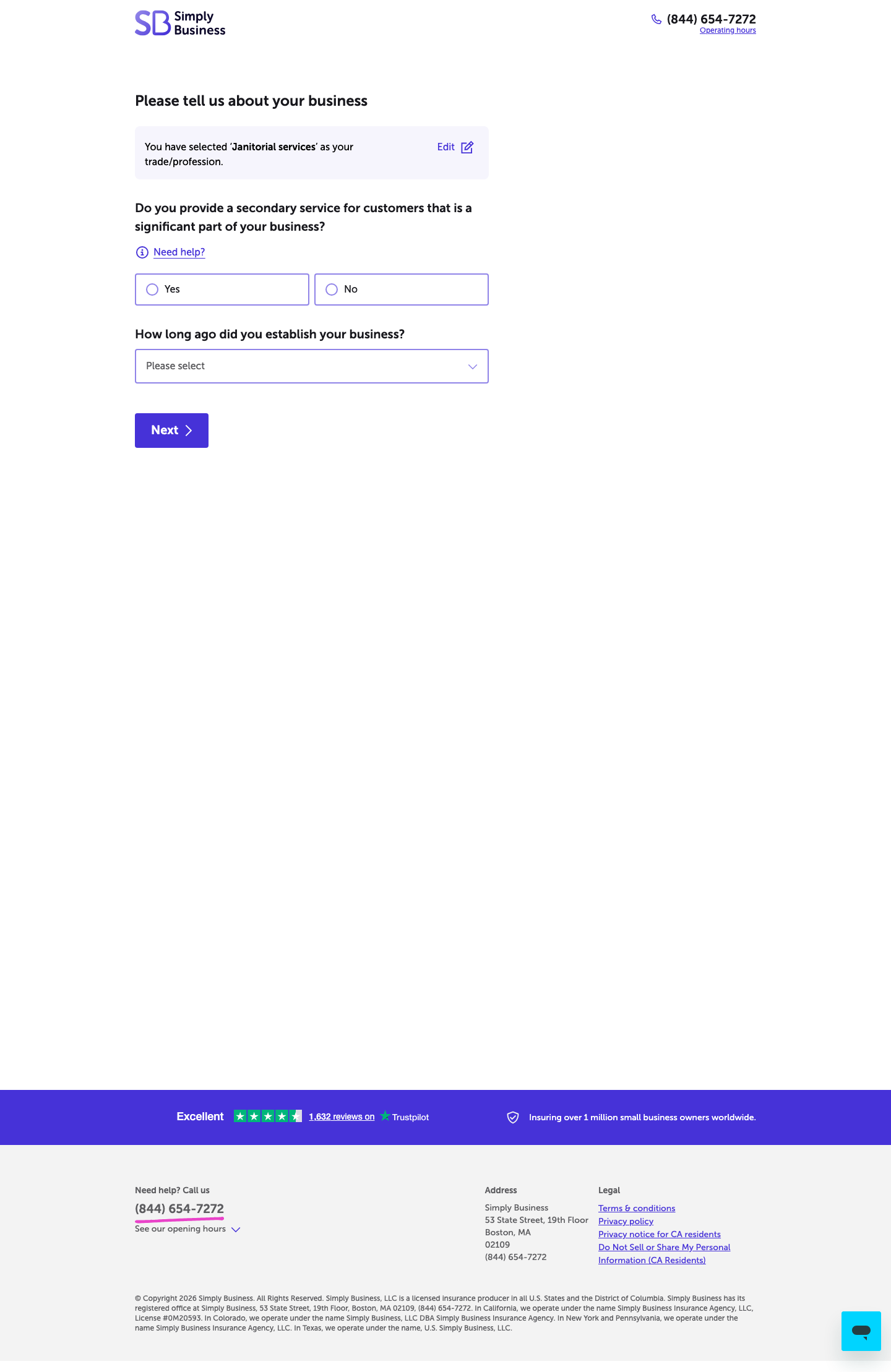 Janitorial quick to quote screen
