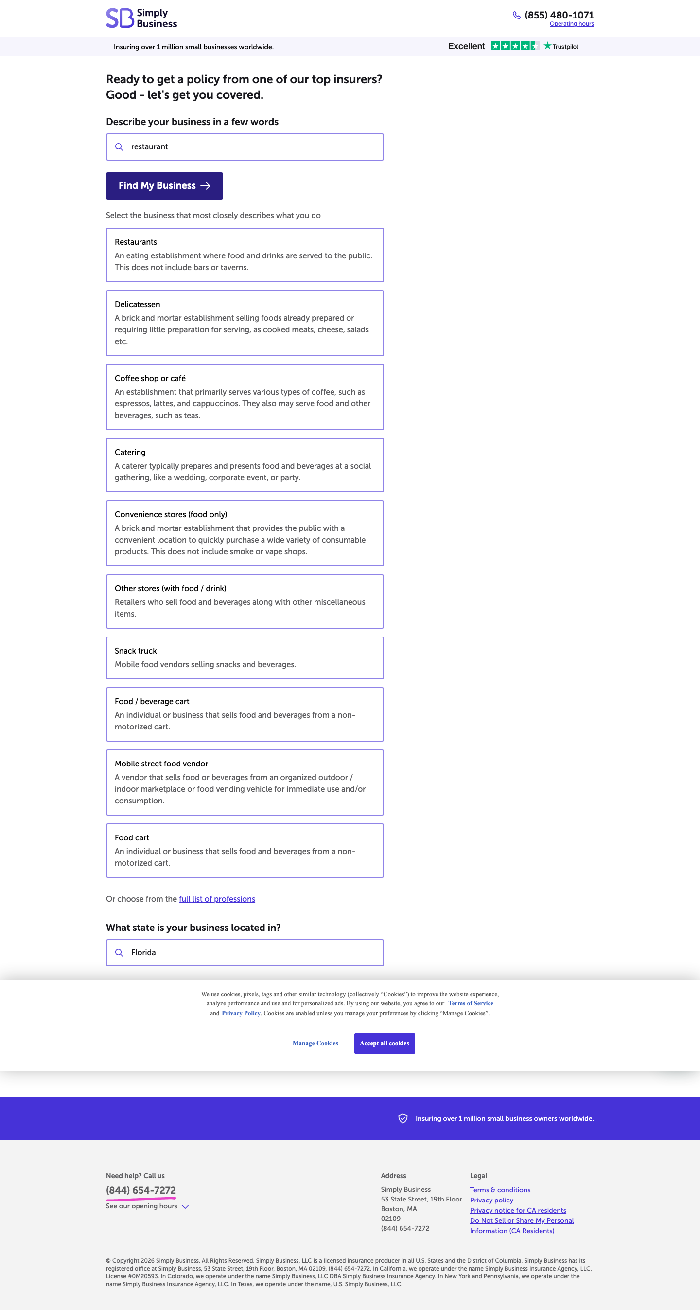 Restaurant search taxonomy results